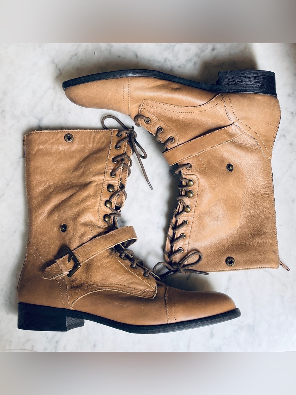 Size 9 Lovely People Tan Leather Boots with Plaid